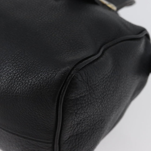 Burberrys Hand Bag Leather Black Gold Auth bs33429