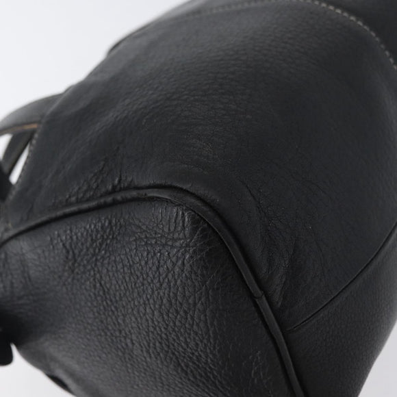 Burberrys Hand Bag Leather Black Gold Auth bs33429