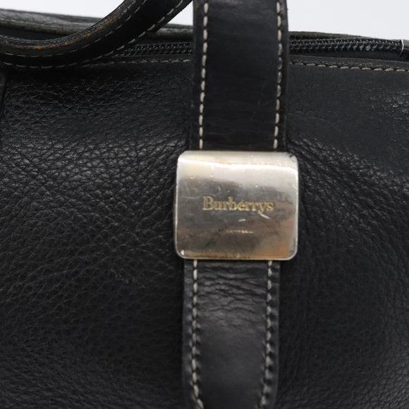 Burberrys Hand Bag Leather Black Gold Auth bs33429