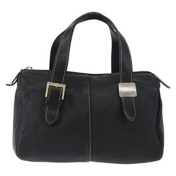 Burberrys Hand Bag Leather Black Gold Auth bs33429 - 0