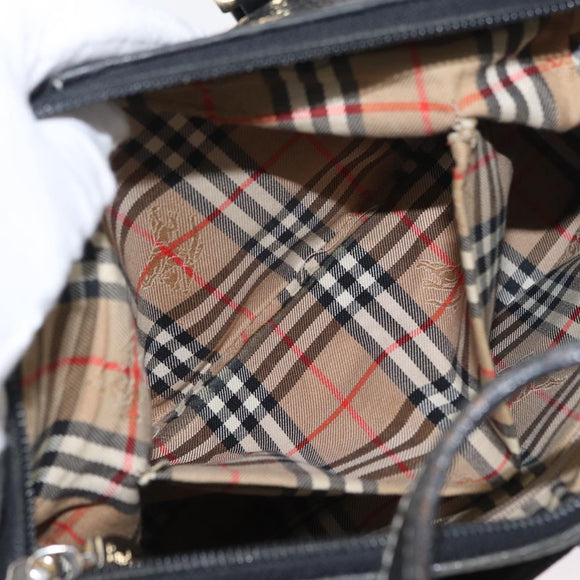 Burberrys Hand Bag Leather Black Gold Auth bs33429