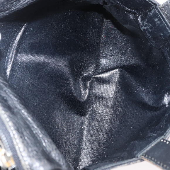 Burberrys Hand Bag Leather Black Gold Auth bs33429