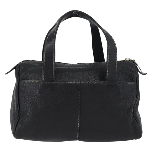 Burberrys Hand Bag Leather Black Gold Auth bs33429