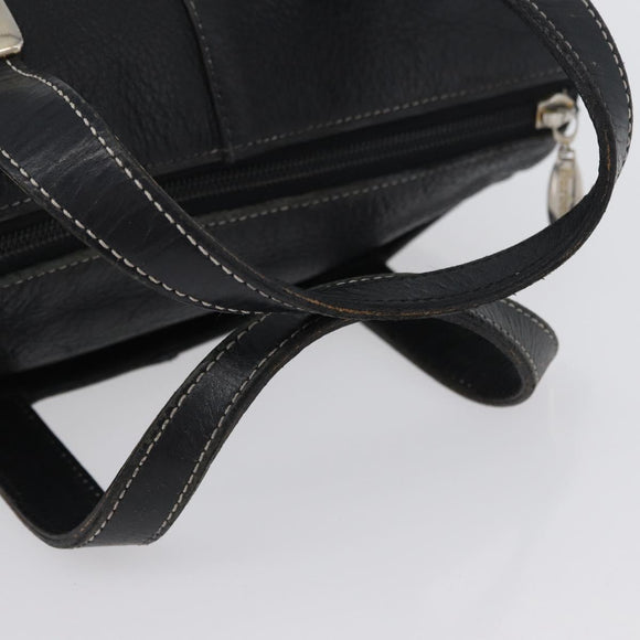 Burberrys Hand Bag Leather Black Gold Auth bs33429