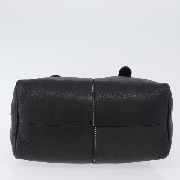 Burberrys Hand Bag Leather Black Gold Auth bs33429