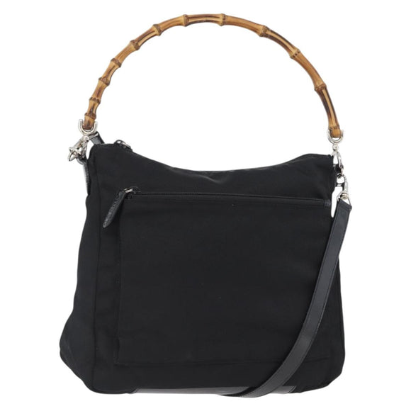 GUCCI Bambus Umhängetasche Nylon 2-Wege Schwarz Silber 000 2404 0509 Auth bs33431