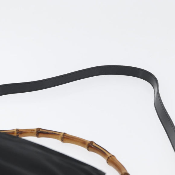 GUCCI Bambus Umhängetasche Nylon 2-Wege Schwarz Silber 000 2404 0509 Auth bs33431