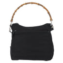 GUCCI Bambus Umhängetasche Nylon 2-Wege Schwarz Silber 000 2404 0509 Auth bs33431-2