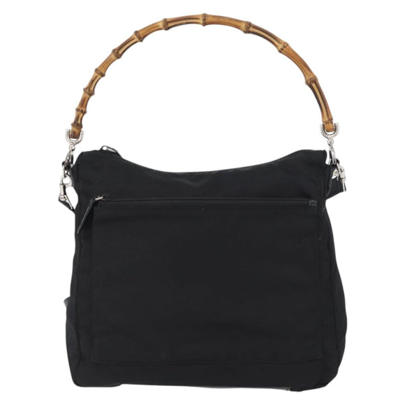 GUCCI Bambus Umhängetasche Nylon 2-Wege Schwarz Silber 000 2404 0509 Auth bs33431