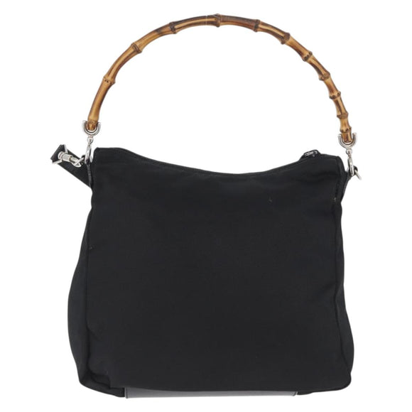 GUCCI Bambus Umhängetasche Nylon 2-Wege Schwarz Silber 000 2404 0509 Auth bs33431