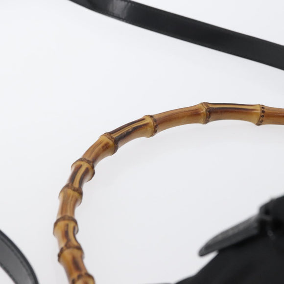 GUCCI Bambus Umhängetasche Nylon 2-Wege Schwarz Silber 000 2404 0509 Auth bs33431