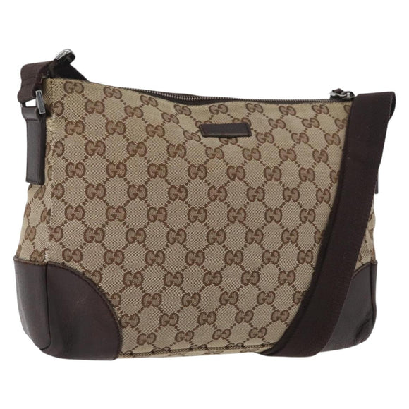 GUCCI GG Canvas Shoulder Bag Beige Silver 114273 Auth bs33435