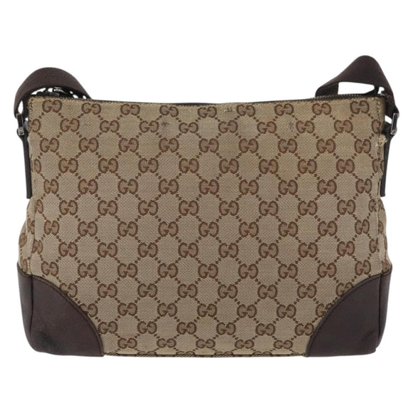 GUCCI GG Canvas Shoulder Bag Beige Silver 114273 Auth bs33435