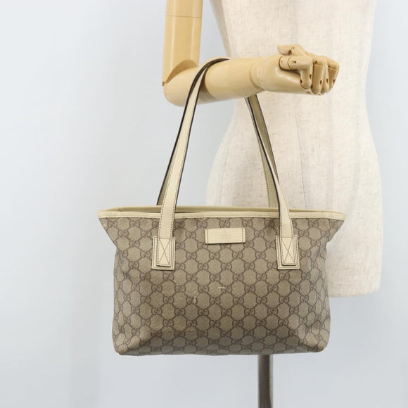 GUCCI GG Supreme Tote Bag PVC Beige Silver 181086 Auth bs33438