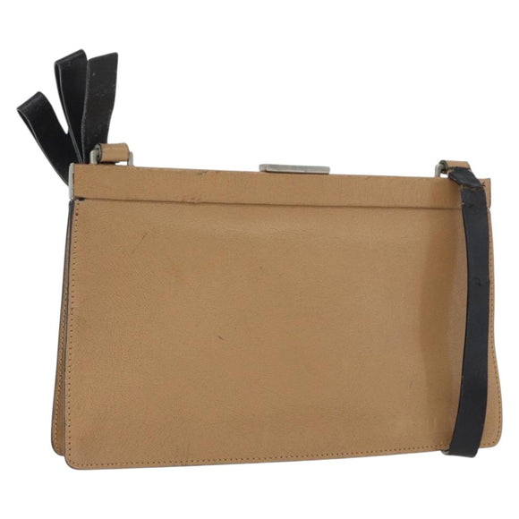 Miu Miu Schoudertas Leer Beige Zilver Auth bs33441