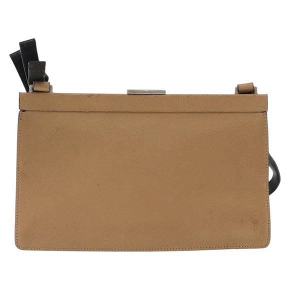 Miu Miu Schoudertas Leer Beige Zilver Auth bs33441