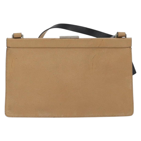 Miu Miu Schoudertas Leer Beige Zilver Auth bs33441