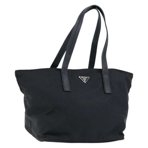 PRADA Hand Bag Nylon Black Silver Auth bs33442