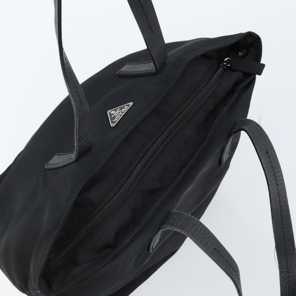 PRADA Hand Bag Nylon Black Silver Auth bs33442