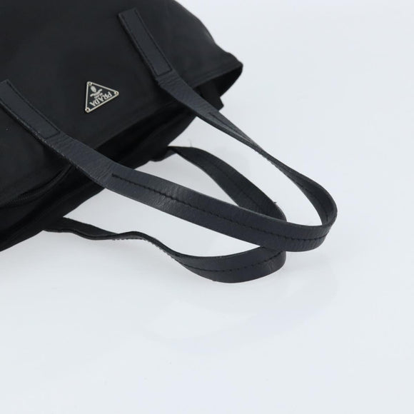 PRADA Hand Bag Nylon Black Silver Auth bs33442
