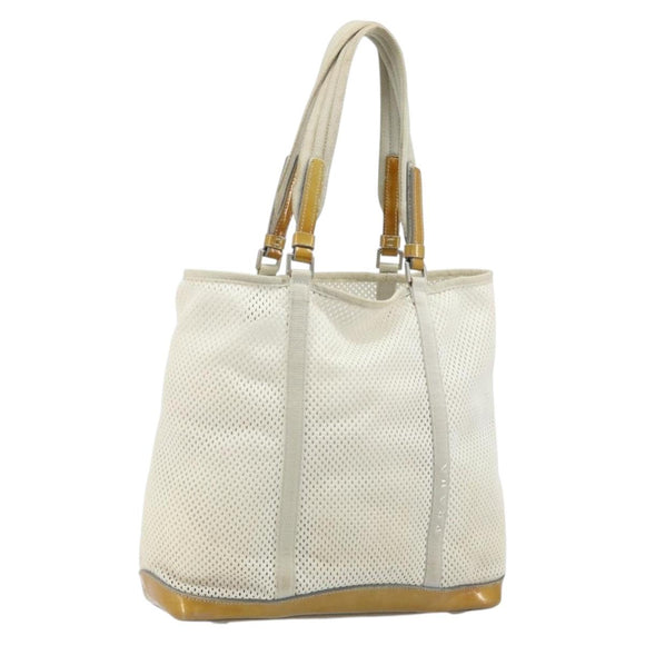 PRADA Hand Bag Canvas White Silver Auth bs33443