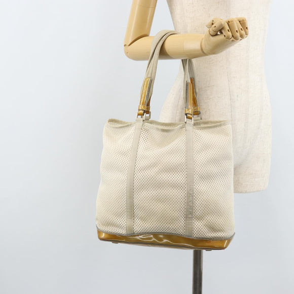 PRADA Hand Bag Canvas White Silver Auth bs33443