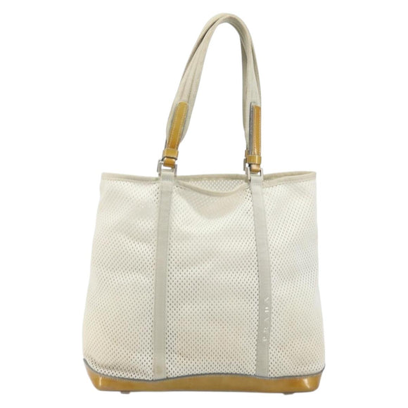 PRADA Hand Bag Canvas White Silver Auth bs33443