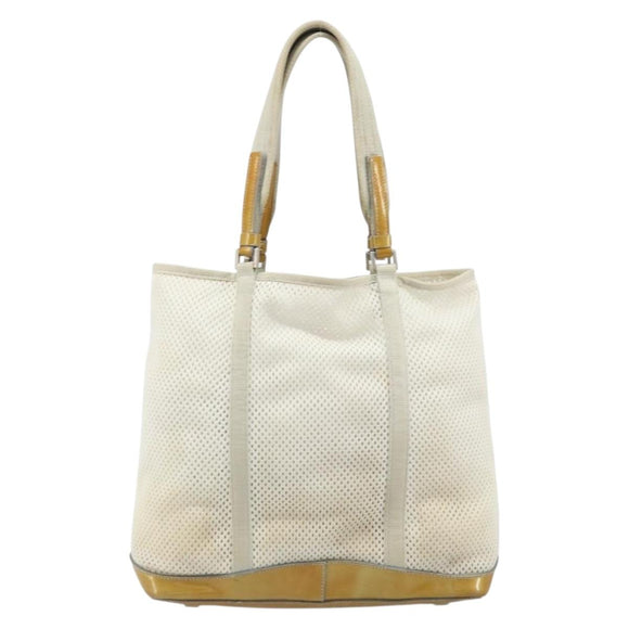 PRADA Hand Bag Canvas White Silver Auth bs33443