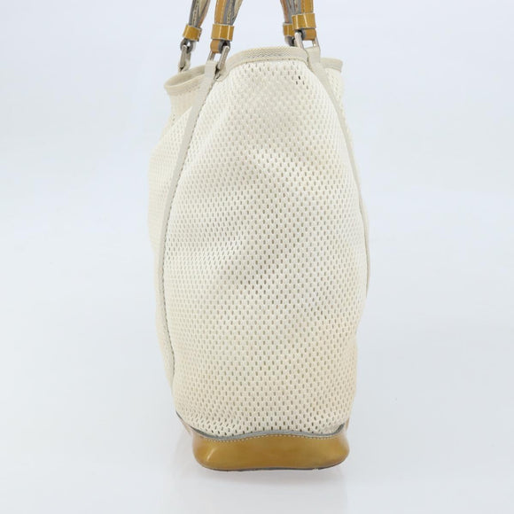 PRADA Hand Bag Canvas White Silver Auth bs33443