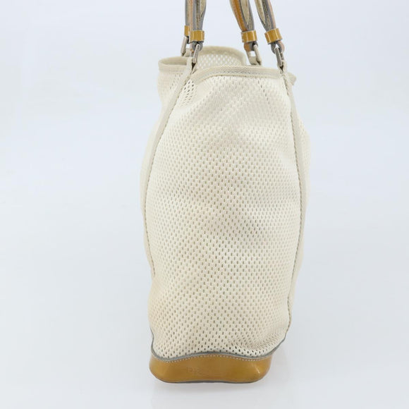 PRADA Hand Bag Canvas White Silver Auth bs33443