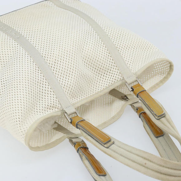 PRADA Hand Bag Canvas White Silver Auth bs33443