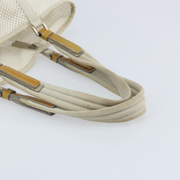 PRADA Hand Bag Canvas White Silver Auth bs33443