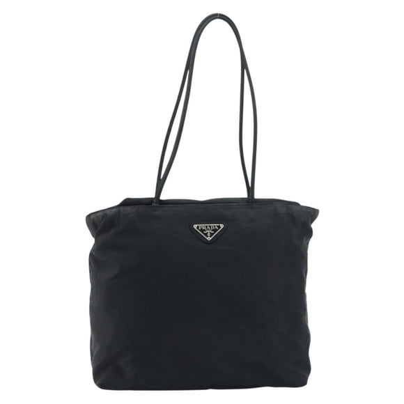 PRADA Hand Bag Nylon Black Silver Auth bs33445