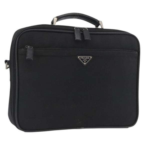 PRADA Hand Bag Nylon Black Silver Auth bs33447