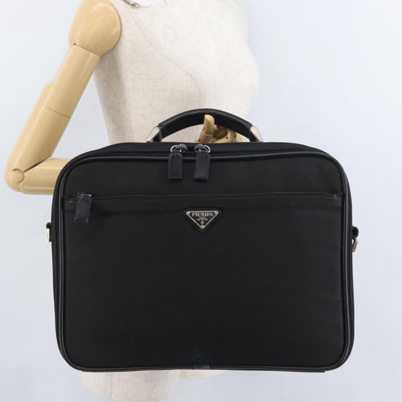 PRADA Hand Bag Nylon Black Silver Auth bs33447