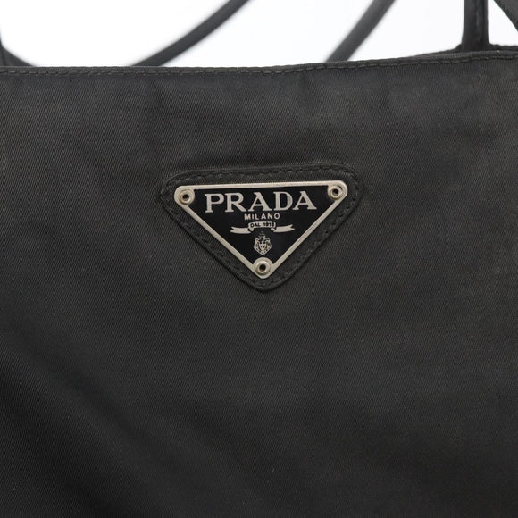 PRADA Hand Bag Nylon Black Silver Auth bs33448