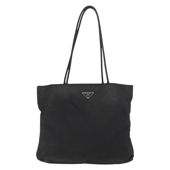 PRADA Hand Bag Nylon Black Silver Auth bs33448
