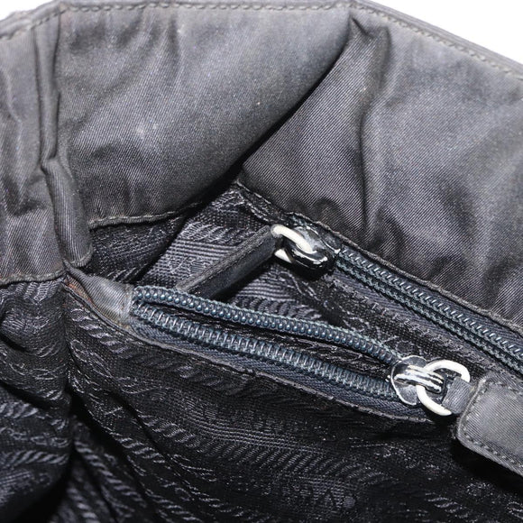 PRADA Hand Bag Nylon Black Silver Auth bs33448