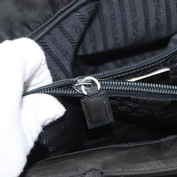 PRADA Hand Bag Nylon Black Silver Auth bs33448