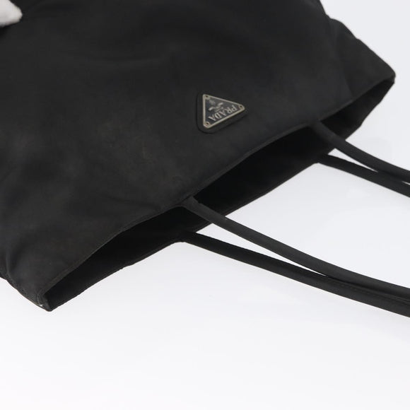 PRADA Hand Bag Nylon Black Silver Auth bs33448