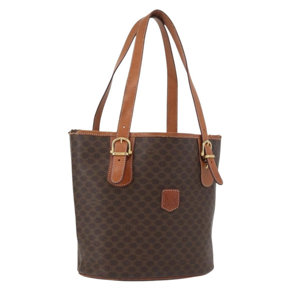 CELINE Macadam Canvas Tote Bag PVC Leather Brown Gold Auth bs33451