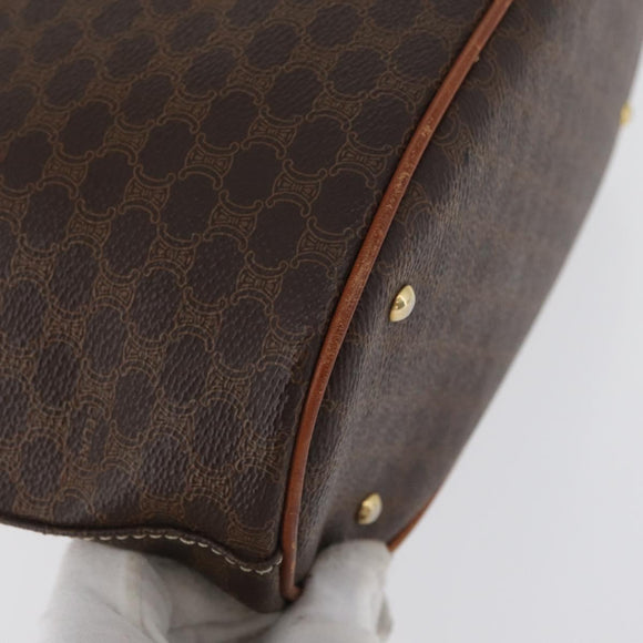 CELINE Macadam Canvas Tote Bag PVC Leather Brown Gold Auth bs33451