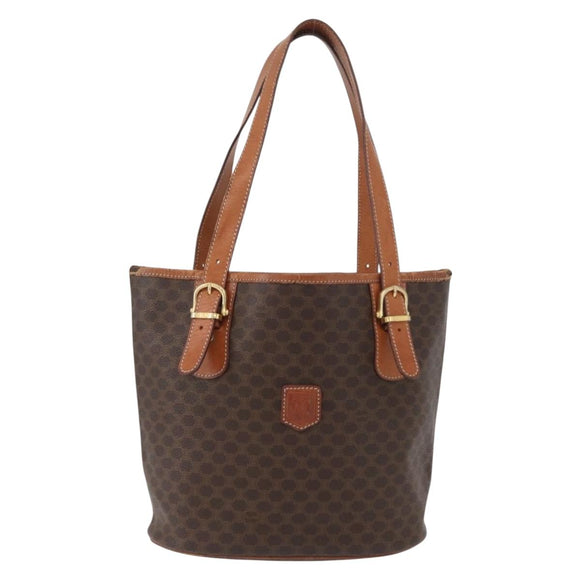 CELINE Macadam Canvas Tote Bag PVC Leather Brown Gold Auth bs33451