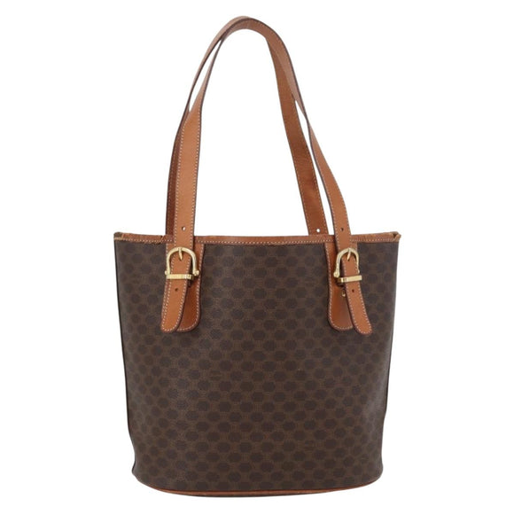 CELINE Macadam Canvas Tote Bag PVC Leather Brown Gold Auth bs33451
