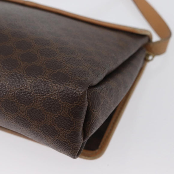 CELINE Macadam Canvas Schoudertas PVC Leer Bruin Goud Auth bs33452