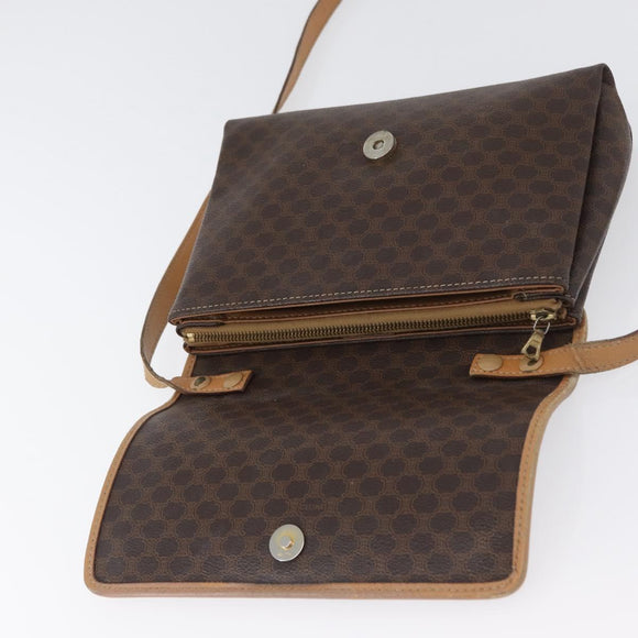 CELINE Macadam Canvas Schoudertas PVC Leer Bruin Goud Auth bs33452