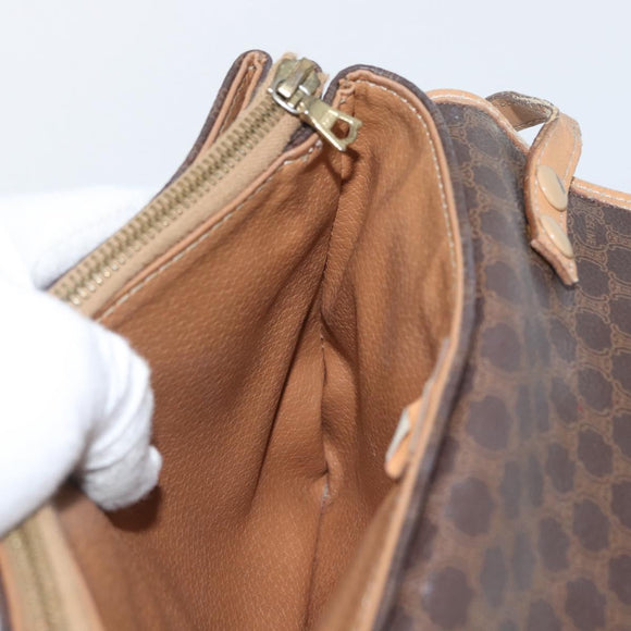 CELINE Macadam Canvas Schoudertas PVC Leer Bruin Goud Auth bs33452