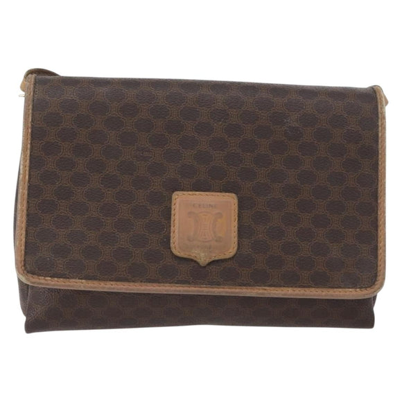 CELINE Macadam Canvas Schoudertas PVC Leer Bruin Goud Auth bs33452