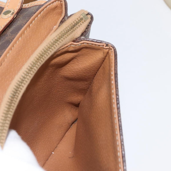 CELINE Macadam Canvas Schoudertas PVC Leer Bruin Goud Auth bs33452
