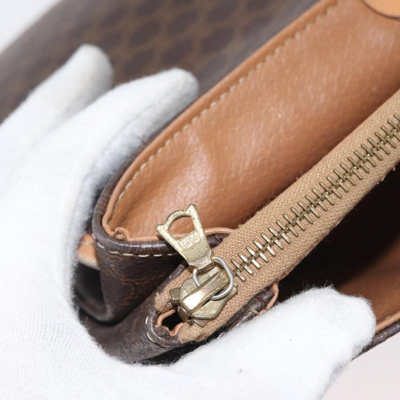CELINE Macadam Canvas Schoudertas PVC Leer Bruin Goud Auth bs33452